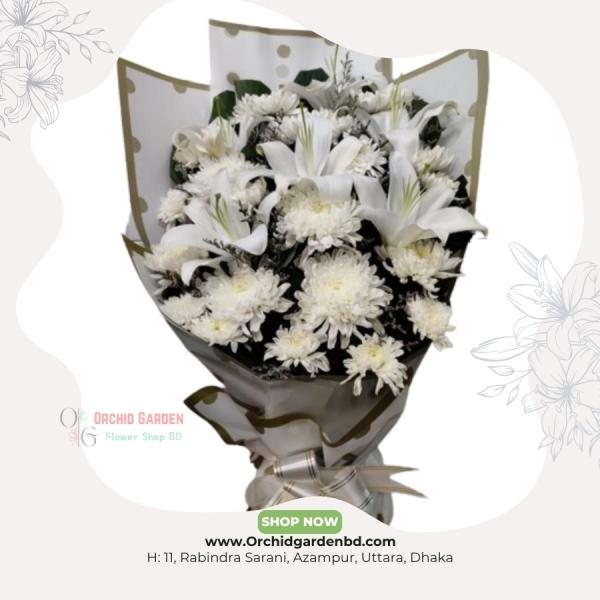 Pure White Lily & Chrysanthemum Harmony Bouquet