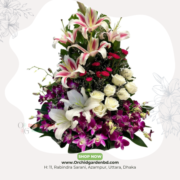 Grand Luxury Lily–Orchid Tower Arrangement