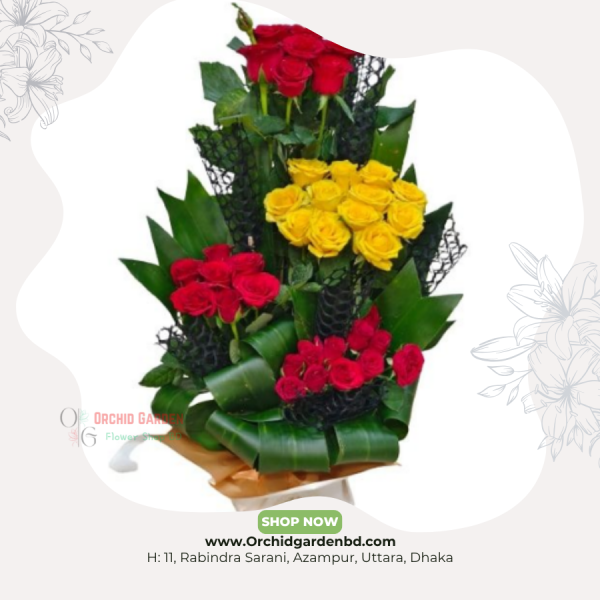 Red And Yellow Rose Stand Arrangement Premium Edition