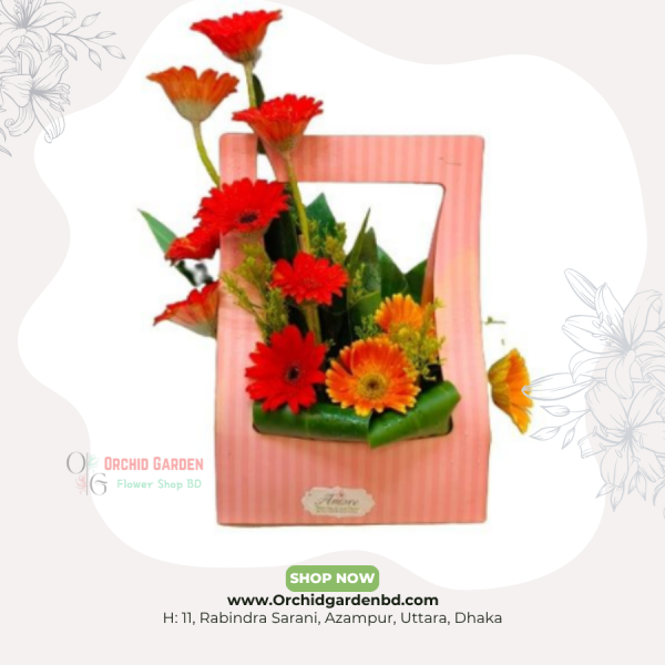 Orange Gerbera Frame Box Arrangement Fresh Edition