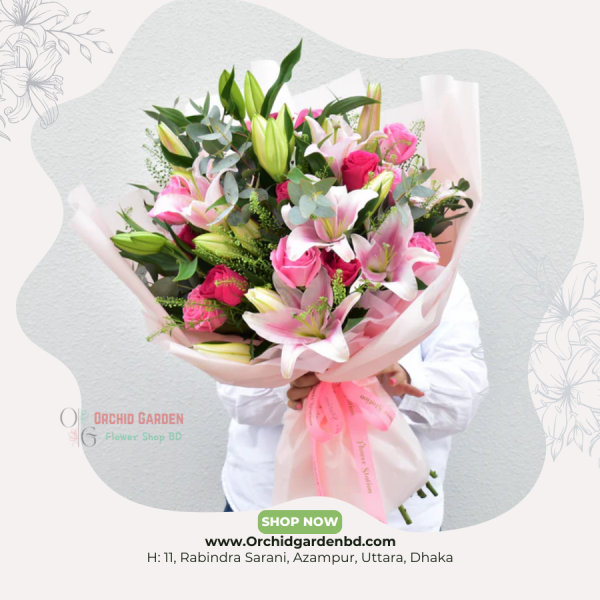 Stand Lily And Pink Rose Flower Bouquet