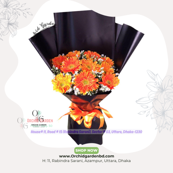 Orange Gerbera White Filler Black Glossy Wrap