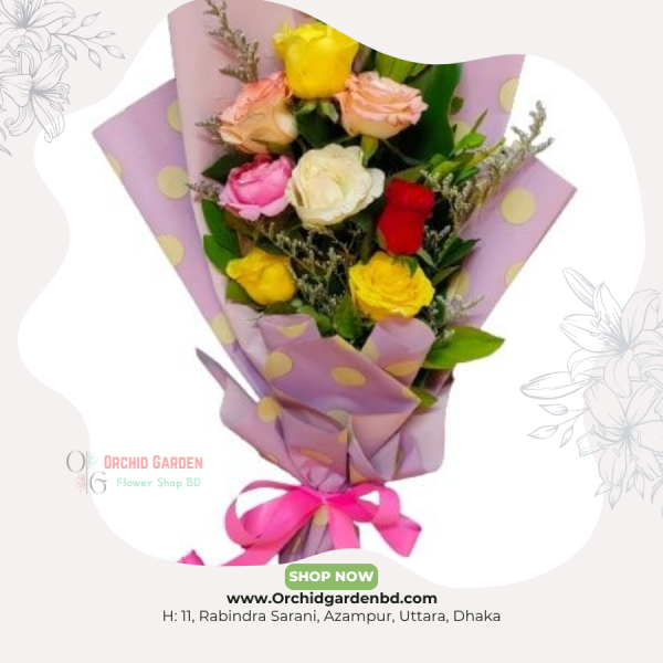 Mixed Color Rose Bouquet – Polka Dot Edition