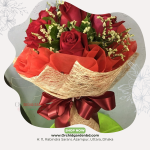 Red Roses White Filler Rustic Mesh Wrap Bouquet