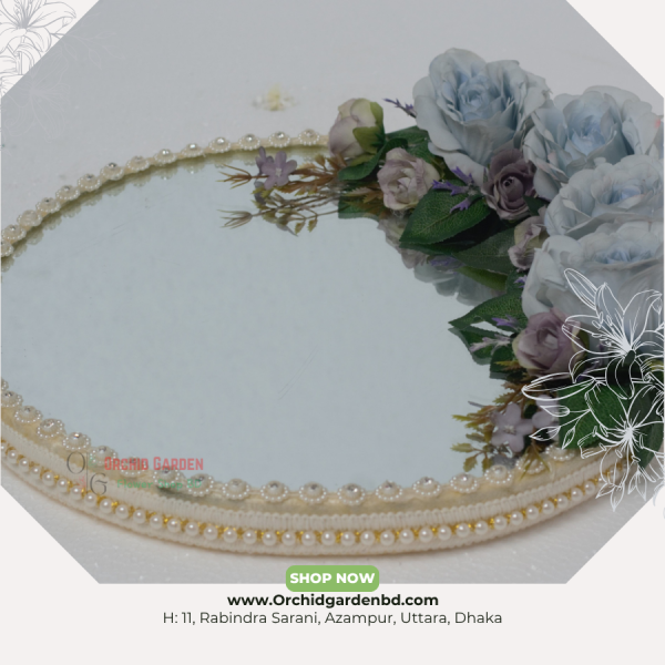 Blue Floral Oval Mirror Tray – Soft Pastel Edition
