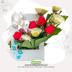 Red Rose & White Chrysanthemum Box Arrangement