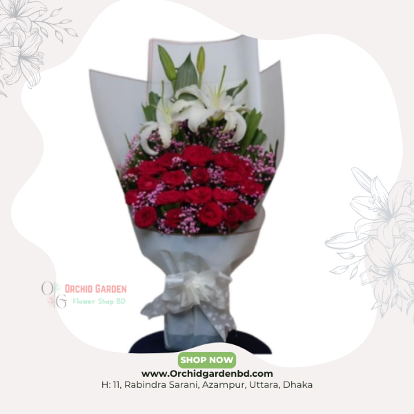 White Lily & Red Rose Premium Bouquet