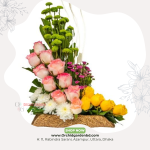 Pink & Yellow Rose Mixed Basket Arrangement