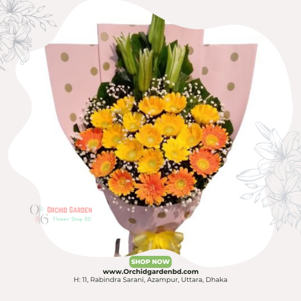 Yellow & Orange Gerbera Round Bouquet