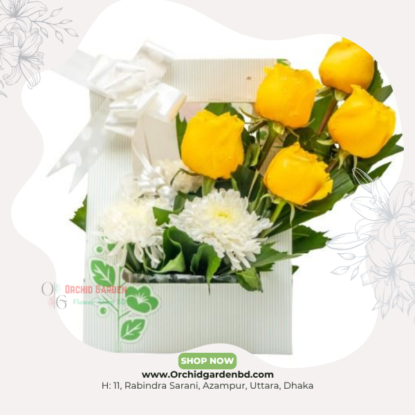 Yellow Rose & White Chrysanthemum Box