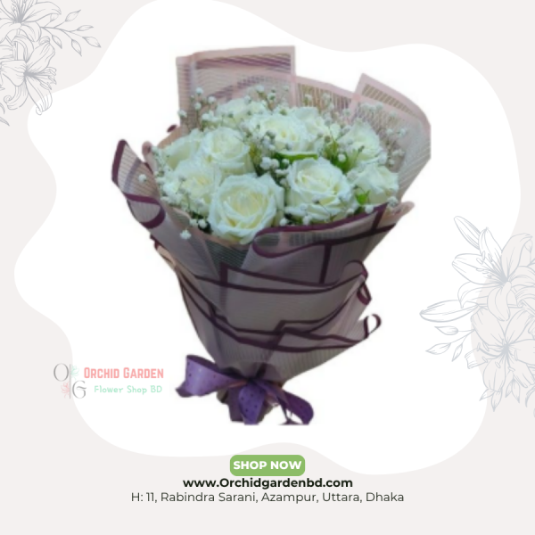 Pure White Elegance Rose Bouquet