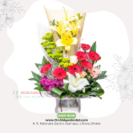 Yellow Lily Green Mum Unique Bouquet