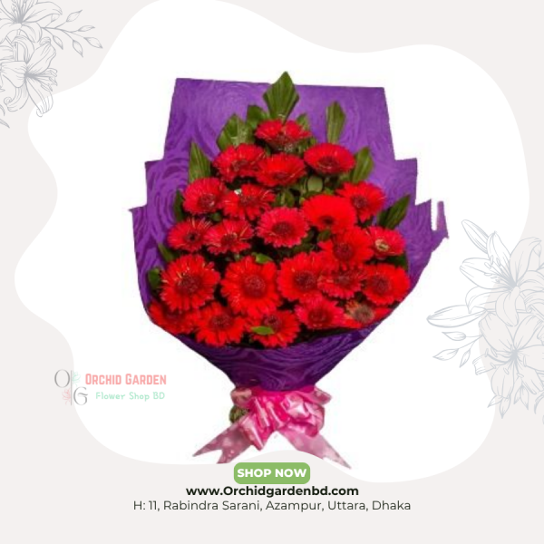 Red Gerbera Purple Wrap Bouquet