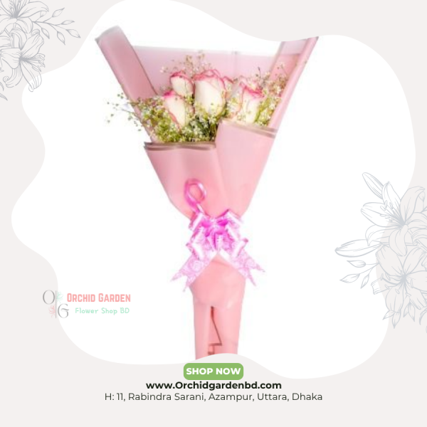 Pink Wrapped White-Pink Rose Bouquet
