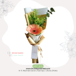 Peach Gerbera Green Foliage White Golden Wrap Bouquet