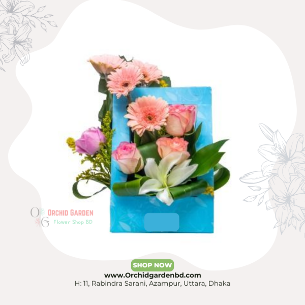 Gerbera Rose & Lily Blue Floral Frame