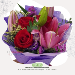 Mixed Rose & Lily Bouquet – Premium Elegant Purple Wrap Edition