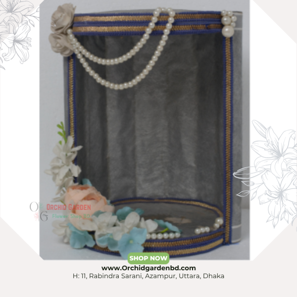 Black–Blue Floral Standing Tray – Pearl Decor Edition