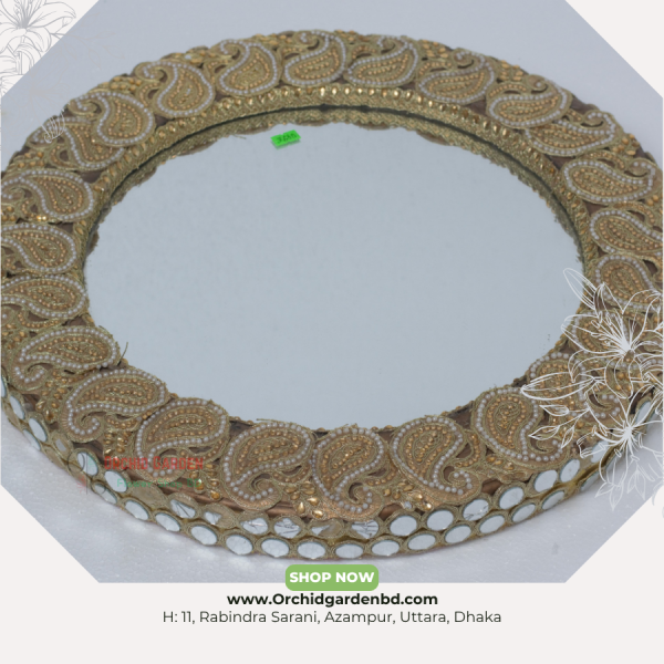 Golden Paisley Mirror Tray – Premium Emboss Edition