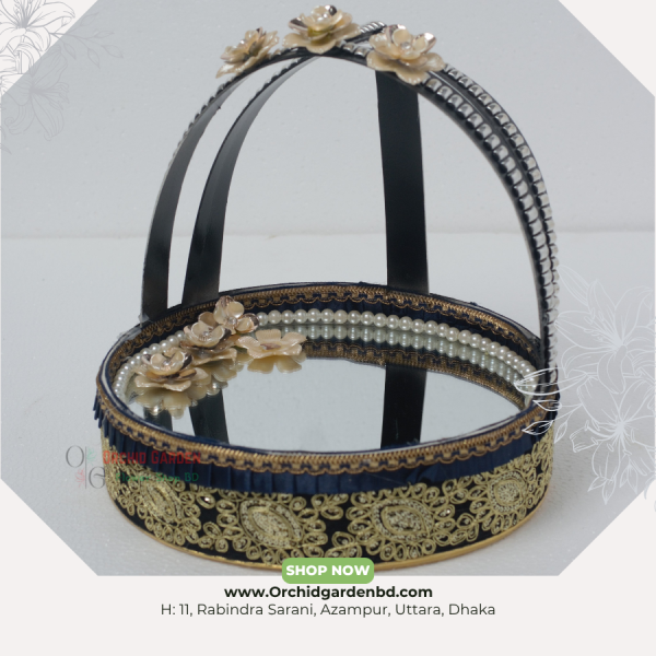 Golden Floral Arch Mirror Tray – Premium Display Edition