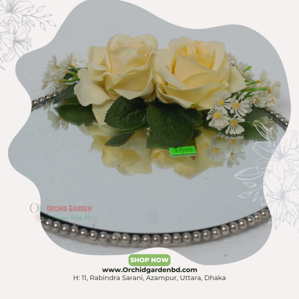 Yellow Rose Mirror Tray – Soft Gold Edition