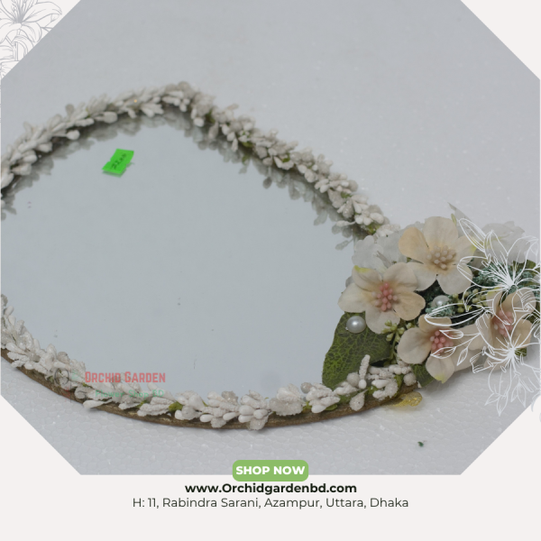 White Blossom Mirror Tray – Floral Edge Edition