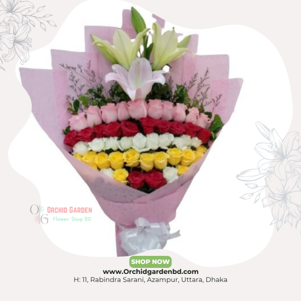 Multi Color Rose & Lily Grand Bouquet