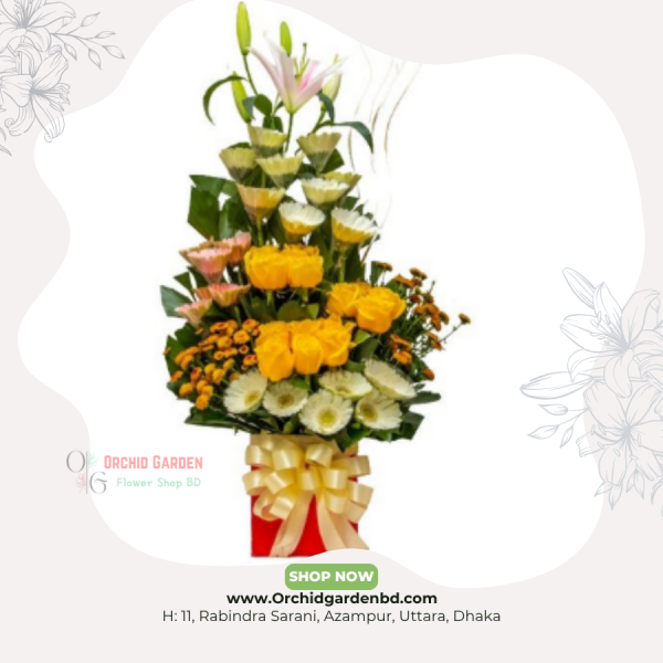 Yellow Rose & Mixed Bloom Stand Arrangement